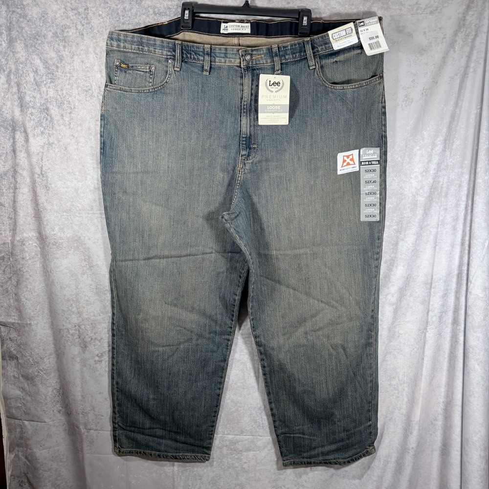 Lee Loose Fit Stretch Jeans Men's 52x30 Worn Stone Wash NWT Big & Tall